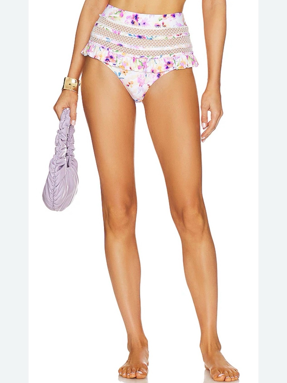 Tularosa Lilac Floral Crochet High-Waist Bikini Bottom
